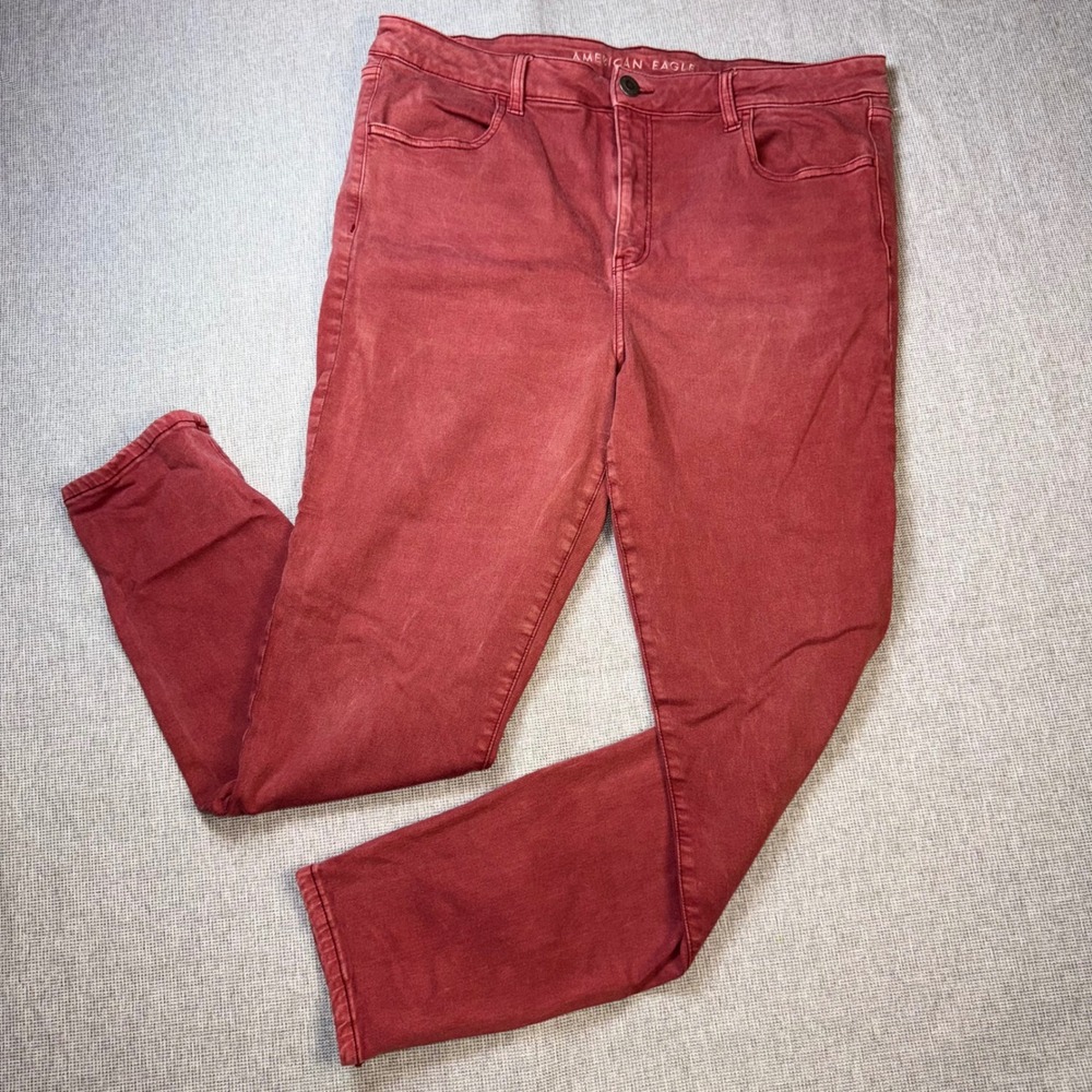 American Eagle Womens Hi-Rise Jegging Red/Pink Next Level Stretch Size 18